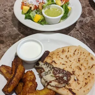 #8. One Pupusa, Plantain with Sour Cream and Small Avocado Salad Lunch Special