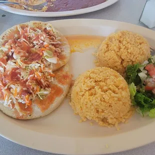 2 Papusa Lunch Special. It was about $20. Usually comes with beans and rice. However, I&apos;m not a fan of beans, so I got double rice.