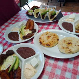 Breakfast w/ Chicharron, Pupusas, and Tacos