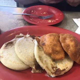Traditional Pupusa ,Nopal Pupusa, Empanadas steak and chorizo