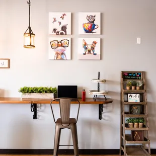 a table with a laptop on it