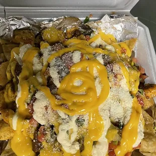 a container of nachos