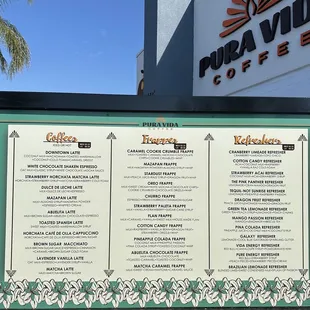 the menu for the restaurant