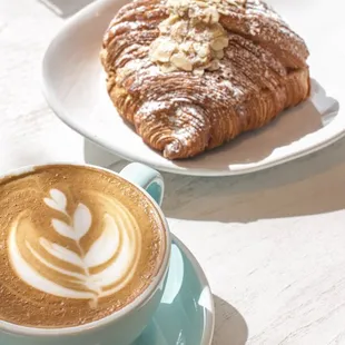 Latte and almond croissant