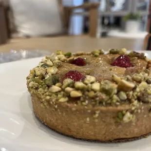 Raspberry pistachio tart