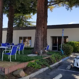 Outdoor Seating available under the shady trees.