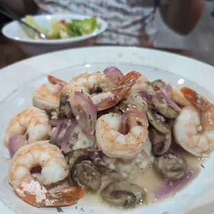 Shrimp over mashed potatoes entree