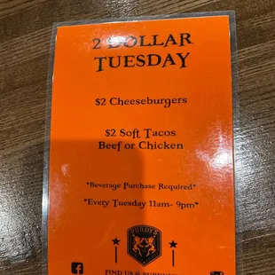 Taco Tuesday menu