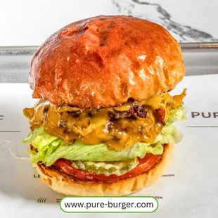 Pure Burger with 2 100% grass fed &amp; finished beef patties.