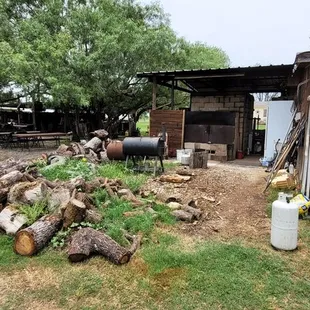a backyard with a bbq