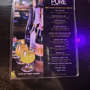 Brunch drink menu