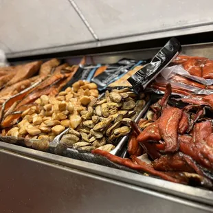 a variety of seafoods