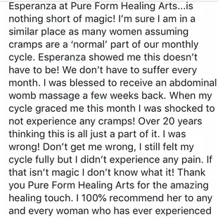 Testimonial from my Facebook page.