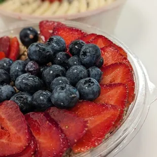 a bowl of strawberries and blueberries