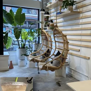 Mocha protein smoothie and the cute decor.