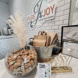 a display of wine corks