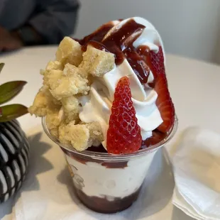 Strawberry shortcake sundae