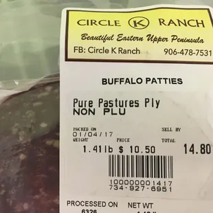 Our buffalo comes from a ranch in the UP, 100% grass fed and pastured.