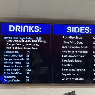 a menu for drinks