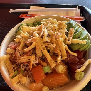 Tuna and salmon poke bowl