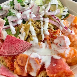 Salmon and tuna poke bowl