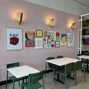 tables and chairs in a restaurant
