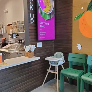 the interior of a juice shop