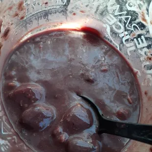 Honey Bee Acai Bowl, unblended acai ice chunks.
