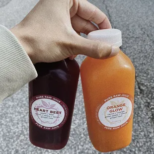 Heart Beet Juice and Orange Glow Juice
