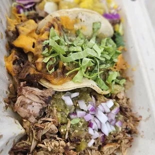 Taco Tuesday 3 for $10 deal. Jerk Chik'n, Grilled Chik'n, Barbacoa. All vegan, all delicious.