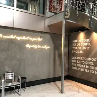 the entrance to a coffee shop