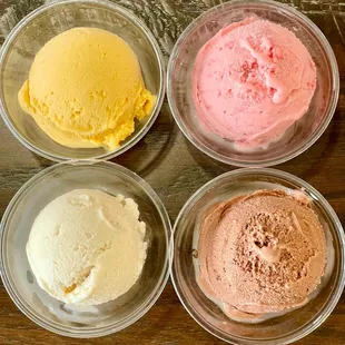 four different flavors of ice cream