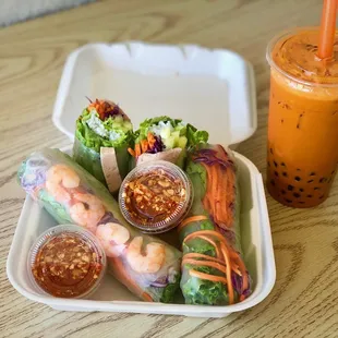 Shrimp Springrolls with Thai Tea Boba