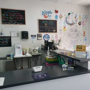 the counter area of a cafe