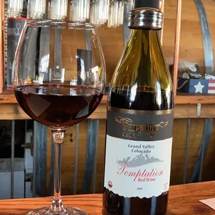 a glass of wine and a bottle of wine