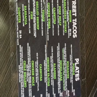 The menu, part 2.