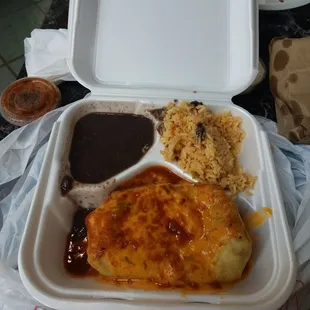 Lightly fried chimichanga. Very good. Very delightful staff. Quick lunch spot