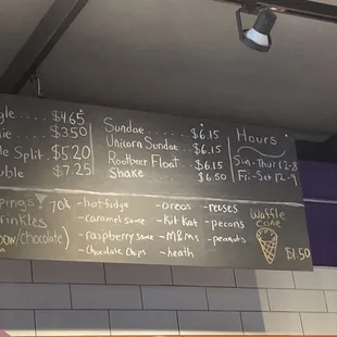 a menu on the wall