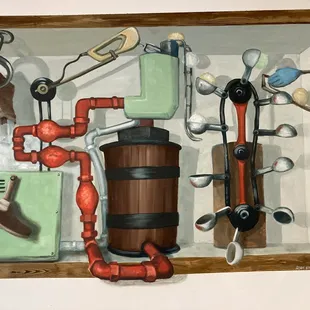 a painting of a kitchen