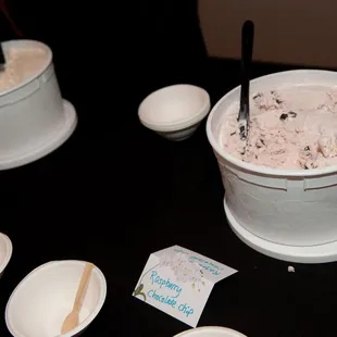 Whiskey and Raspberry Chocolate chip gallons at our wedding! HUGE HIT!!