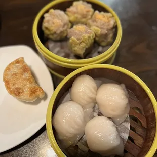 Fried dumplings, shrimp dumpling, shumai