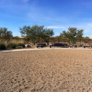 Seating area with picnic table in dog park