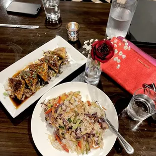 two plates of food on a table