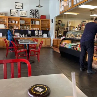 Indoor view of the water/sugar/milk station.