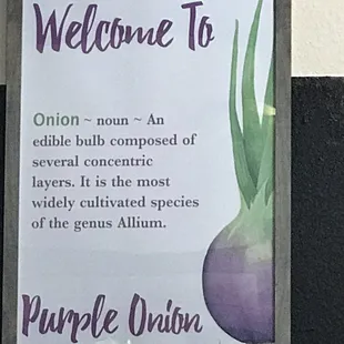 Inside framed definition of The Purple Onion