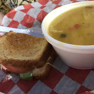 Pick two - chicken salad sandwich and chicken and yellow rice soup.