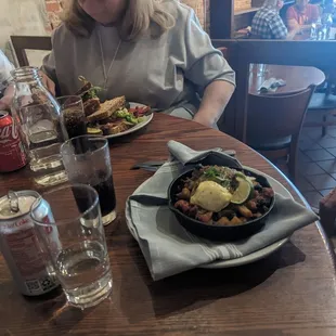 Chorizo skillet special and turkey club