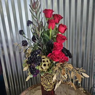 Moody Roses with Day of the dead vase.