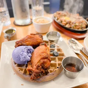 UBE WAFFLE &amp; FILIPINO FRIED CHICKEN WITH UBE ICE CREAM