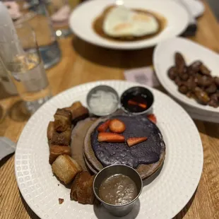 Ube Pancakes &amp; Lechon Kawali with Macapuno Syrup